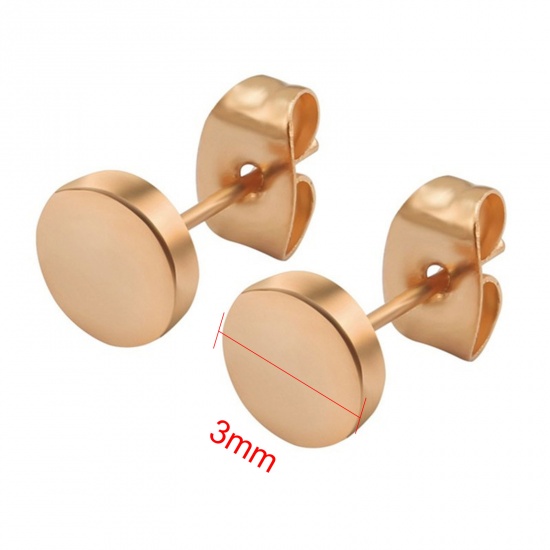 Imagen de Acero Inoxidable Pendientes Oro Rosa Ronda 3mm Dia., 1 Par