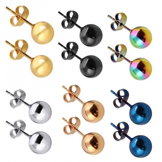 Picture of Stainless Steel Ear Post Stud Earrings Black Ball 2mm Dia., 1 Pair