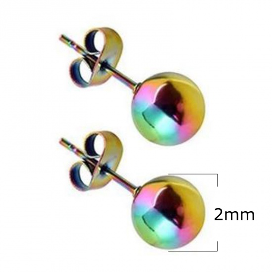 Picture of Stainless Steel Ear Post Stud Earrings Multicolor Ball 2mm Dia., 1 Pair