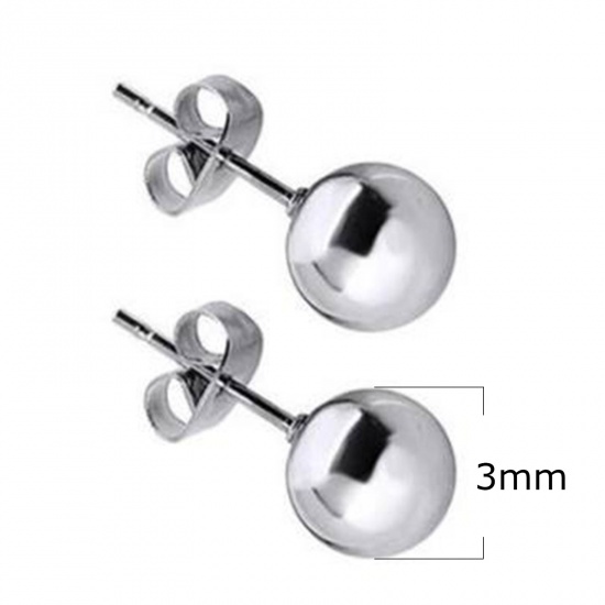 Picture of Stainless Steel Ear Post Stud Earrings Silver Tone Ball 3mm Dia., 1 Pair