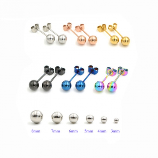 Picture of Stainless Steel Ear Post Stud Earrings Black Ball 3mm Dia., 1 Pair