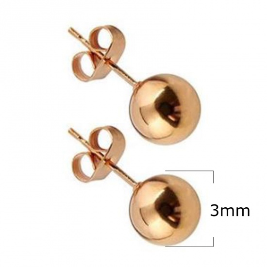 Picture of Stainless Steel Ear Post Stud Earrings Rose Gold Ball 3mm Dia., 1 Pair