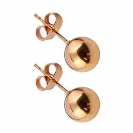 Picture of Stainless Steel Ear Post Stud Earrings Rose Gold Ball 4mm Dia., 1 Pair