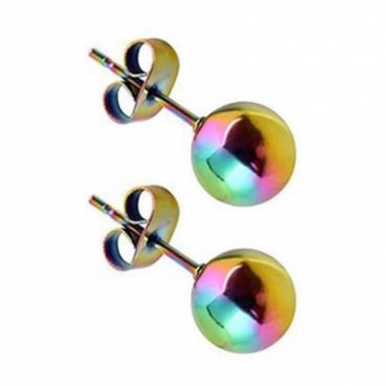 Image de Boucles d'Oreilles Puces en Acier Inoxydable Multicolore Balle 5mm Dia., 1 Paire