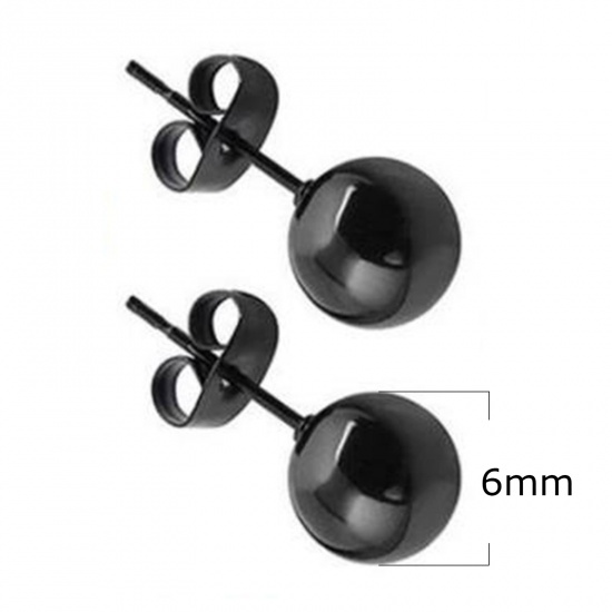 Picture of Stainless Steel Ear Post Stud Earrings Black Ball 6mm Dia., 1 Pair