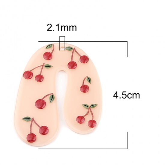 Picture of Acrylic Pendants U-shaped Peach Pink Cherry 45mm x 34mm, 3 PCs