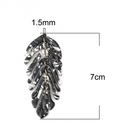 Picture of Acetic Acid Resin Acetimar Marble Pendants Leaf Gold Plated Black & White 70mm x 30mm, 2 PCs