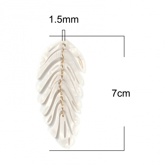 Picture of Acetic Acid Resin Acetimar Marble Pendants Leaf Gold Plated Creamy-White 70mm x 30mm, 2 PCs