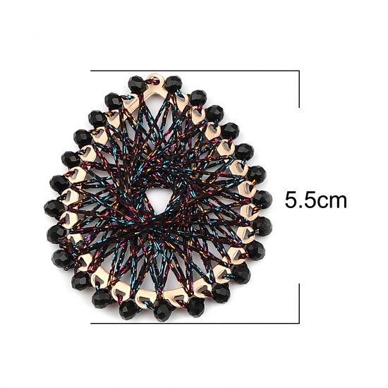 Picture of Iron Based Alloy & Glass Thread Wrapped Pendants Drop Gold Plated Multicolor 55mm x 47mm, 2 PCs