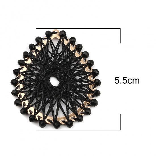 Picture of Iron Based Alloy & Glass Thread Wrapped Pendants Drop Gold Plated Black 55mm x 47mm, 2 PCs