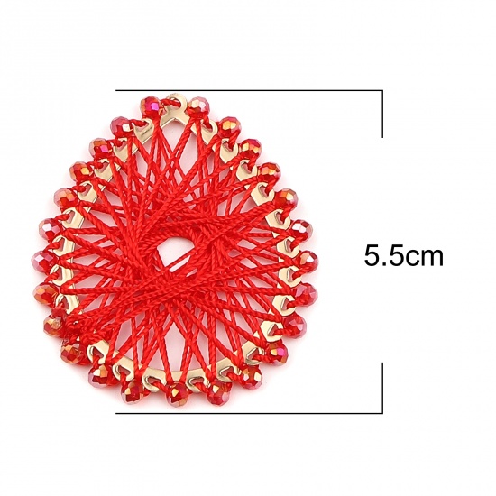 Picture of Iron Based Alloy & Glass Thread Wrapped Pendants Drop Gold Plated Red 55mm x 47mm, 2 PCs