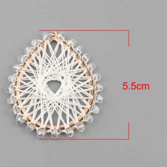 Picture of Iron Based Alloy & Glass Thread Wrapped Pendants Drop Gold Plated White 55mm x 47mm, 2 PCs