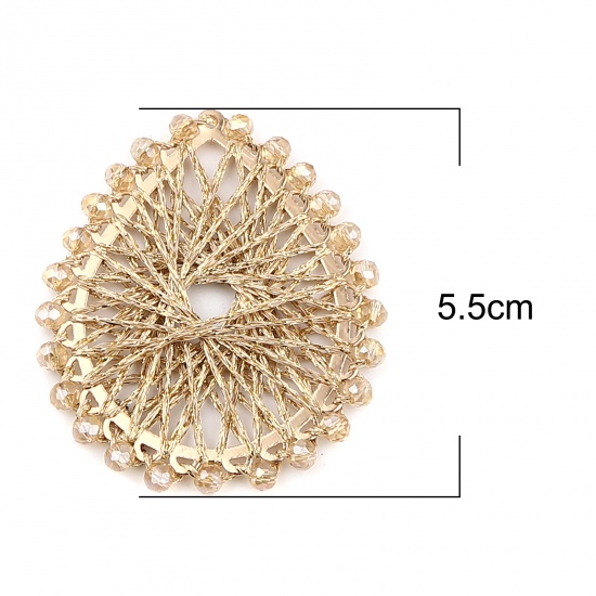 Picture of Iron Based Alloy & Glass Thread Wrapped Pendants Drop Gold Plated Champagne Gold 55mm x 47mm, 2 PCs