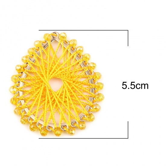 Picture of Iron Based Alloy & Glass Thread Wrapped Pendants Drop Gold Plated Orange 55mm x 47mm, 2 PCs