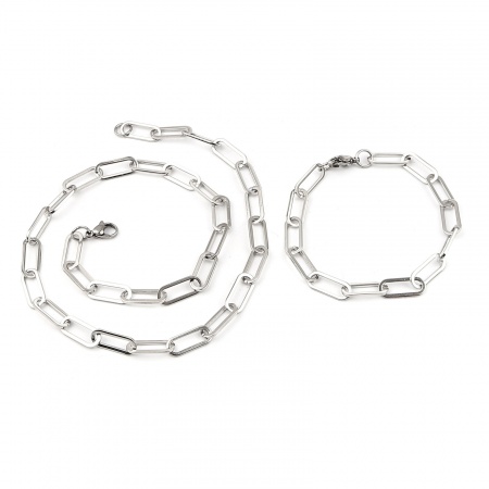 Immagine di Bracciali Collana Gioielli All'Ingrosso, Catena a Graffetta Tono Argento Acciaio Inossidabile, Unisex Minimalista Regalo Gioielli Per Rivenditore, 45cm Lunghezza, 19.6cm Lunghezza, Dimensione della Catena: 7mm, 1 Serie