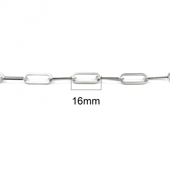 Bild von Edelstahl Schmuck Set Halskette Armband Silberfarbe Oval 45cm lang, 19.6cm lang, 1 Set ( 2 Stück/Set)