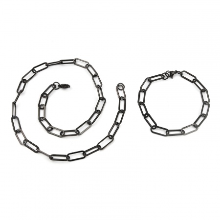 Immagine di Nero Bracciali Collana Gioielli All'Ingrosso, Catena a Graffetta Acciaio Inossidabile, Unisex Placcatura Sottovuoto Minimalista Regalo Gioielli Per Rivenditore, 45cm Lunghezza, 19.6cm Lunghezza, Dimensione della Catena: 7mm, 1 Serie