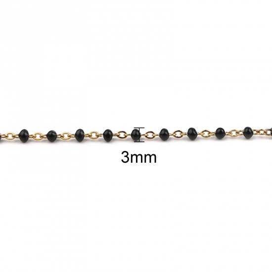 Picture of 304 Stainless Steel Jewelry Necklace Bracelets Set Gold Plated Black Enamel 45cm(17 6/8") long, 17cm(6 6/8") long, 1 Set ( 2 PCs/Set)