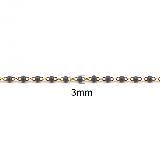 Picture of 304 Stainless Steel Jewelry Necklace Bracelets Set Gold Plated Gray Enamel 45cm(17 6/8") long, 17cm(6 6/8") long, 1 Set ( 2 PCs/Set)