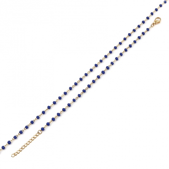 Immagine di 304 Acciaio Inossidabile Bracciali Collana Gioielli Oro Placcato Blu Marino Smalto 45cm Lunghezza, 17cm Lunghezza, 1 Serie ( 2 Pz/Serie)