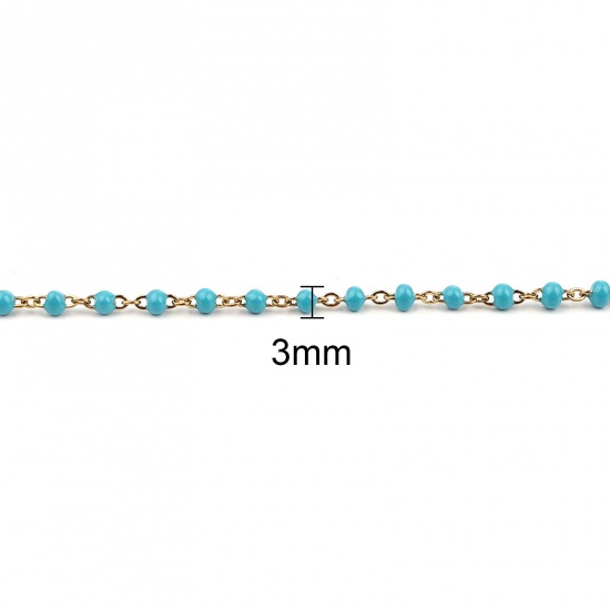 Picture of 304 Stainless Steel Jewelry Necklace Bracelets Set Gold Plated Blue Enamel 45cm(17 6/8") long, 17cm(6 6/8") long, 1 Set ( 2 PCs/Set)