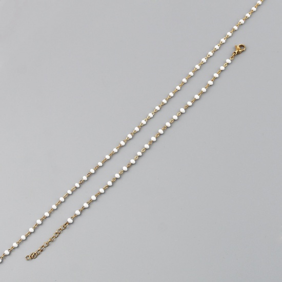 Immagine di 304 Acciaio Inossidabile Bracciali Collana Gioielli Oro Placcato Bianco Smalto 45cm Lunghezza, 17cm Lunghezza, 1 Serie ( 2 Pz/Serie)