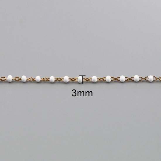 Picture of 304 Stainless Steel Jewelry Necklace Bracelets Set Gold Plated White Enamel 45cm(17 6/8") long, 17cm(6 6/8") long, 1 Set ( 2 PCs/Set)