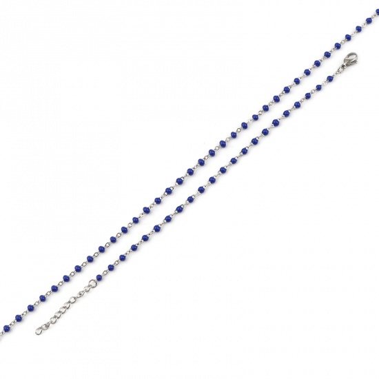 Immagine di 304 Acciaio Inossidabile Bracciali Collana Gioielli Tono Argento Blu Marino Smalto 45cm Lunghezza, 17cm Lunghezza, 1 Serie ( 2 Pz/Serie)