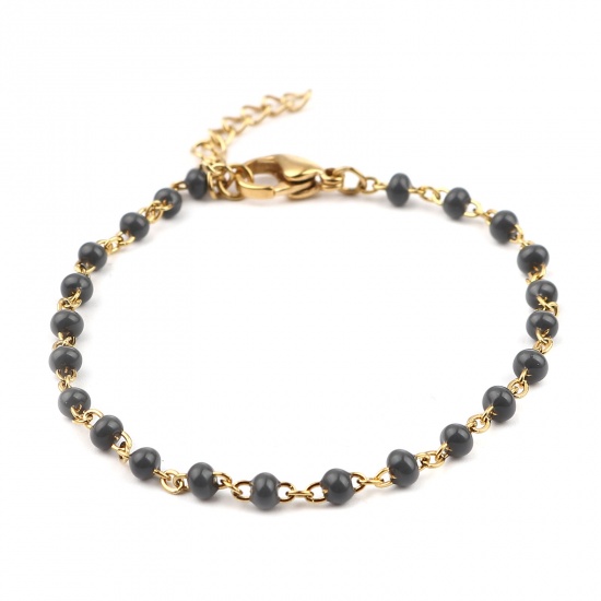 Picture of 304 Stainless Steel Stylish Bracelets Gold Plated Gray Enamel 17cm(6 6/8") long, 1 Piece