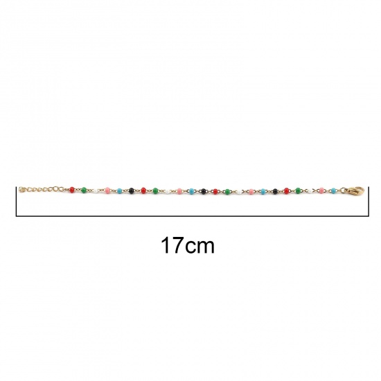 Picture of 304 Stainless Steel Stylish Bracelets Gold Plated Multicolor Enamel 17cm(6 6/8") long, 1 Piece