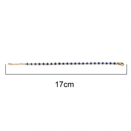 Picture of 304 Stainless Steel Stylish Bracelets Gold Plated Royal Blue Enamel 17cm(6 6/8") long, 1 Piece