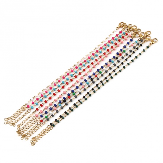 Picture of 304 Stainless Steel Stylish Bracelets Gold Plated Peach Pink Enamel 17cm(6 6/8") long, 1 Piece