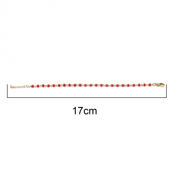 Picture of 304 Stainless Steel Stylish Bracelets Gold Plated Red Enamel 17cm(6 6/8") long, 1 Piece