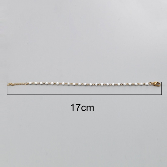 Picture of 304 Stainless Steel Stylish Bracelets Gold Plated White Enamel 17cm(6 6/8") long, 1 Piece