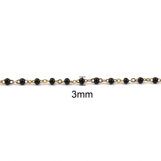 Picture of 304 Stainless Steel Stylish Link Cable Chain Anklet Gold Plated Black Enamel 23cm(9") long, 1 Piece
