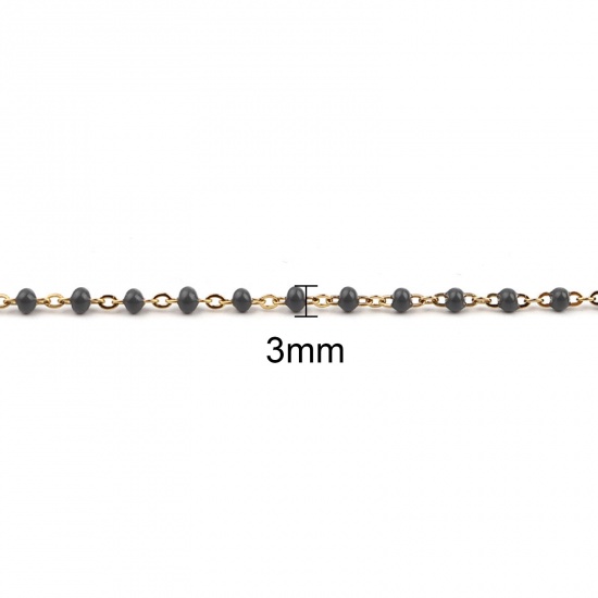 Picture of 304 Stainless Steel Stylish Link Cable Chain Anklet Gold Plated Gray Enamel 23cm(9") long, 1 Piece