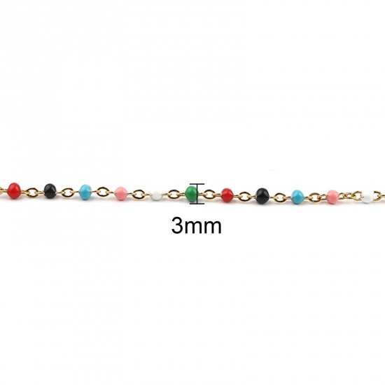 Picture of 304 Stainless Steel Stylish Link Cable Chain Anklet Gold Plated Multicolor Enamel 23cm(9") long, 1 Piece