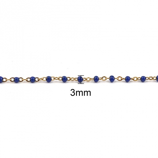 Picture of 304 Stainless Steel Stylish Link Cable Chain Anklet Gold Plated Royal Blue Enamel 23cm(9") long, 1 Piece