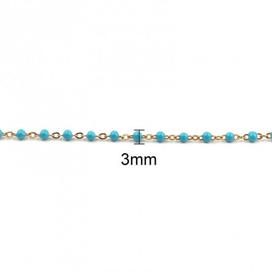 Picture of 304 Stainless Steel Stylish Link Cable Chain Anklet Gold Plated Blue Enamel 23cm(9") long, 1 Piece