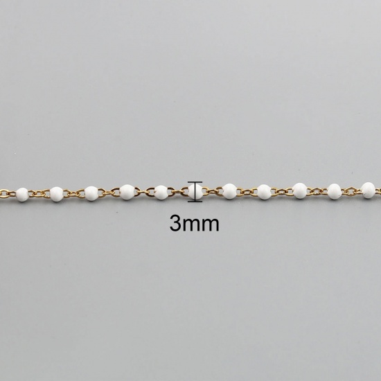 Picture of 304 Stainless Steel Stylish Link Cable Chain Anklet Gold Plated White Enamel 23cm(9") long, 1 Piece