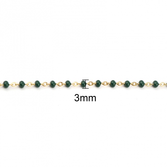 Picture of 304 Stainless Steel Link Cable Chain Necklace For DIY Jewelry Making Gold Plated Dark Green Enamel 45cm(17 6/8") long, 1 Piece