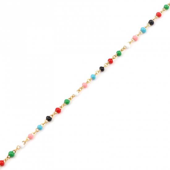 Bild von 304 Edelstahl Gliederkette Kette Halskette Vergoldet Bunt Emaille 45cm lang, 1 Strang