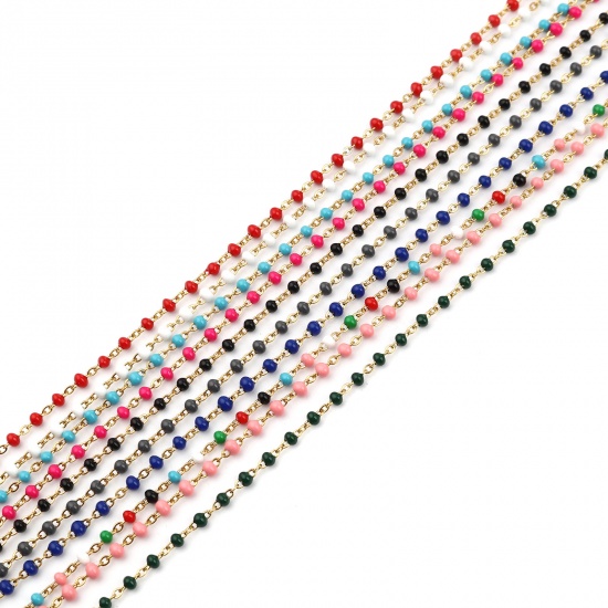Picture of 304 Stainless Steel Link Cable Chain Necklace For DIY Jewelry Making Gold Plated Multicolor Enamel 45cm(17 6/8") long, 1 Piece