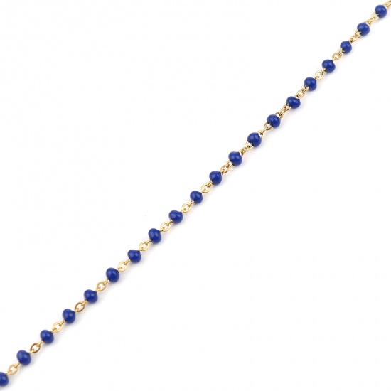 Picture of 304 Stainless Steel Link Cable Chain Necklace For DIY Jewelry Making Gold Plated Royal Blue Enamel 45cm(17 6/8") long, 1 Piece
