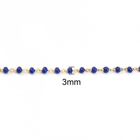 Picture of 304 Stainless Steel Link Cable Chain Necklace For DIY Jewelry Making Gold Plated Royal Blue Enamel 45cm(17 6/8") long, 1 Piece