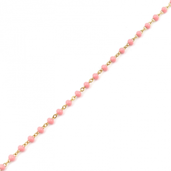 Bild von 304 Edelstahl Gliederkette Kette Halskette Vergoldet Pfirsichrosa Emaille 45cm lang, 1 Strang