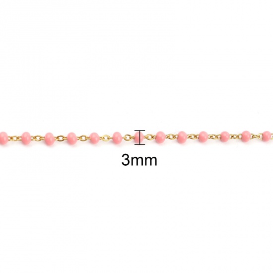 Picture of 304 Stainless Steel Link Cable Chain Necklace For DIY Jewelry Making Gold Plated Peach Pink Enamel 45cm(17 6/8") long, 1 Piece