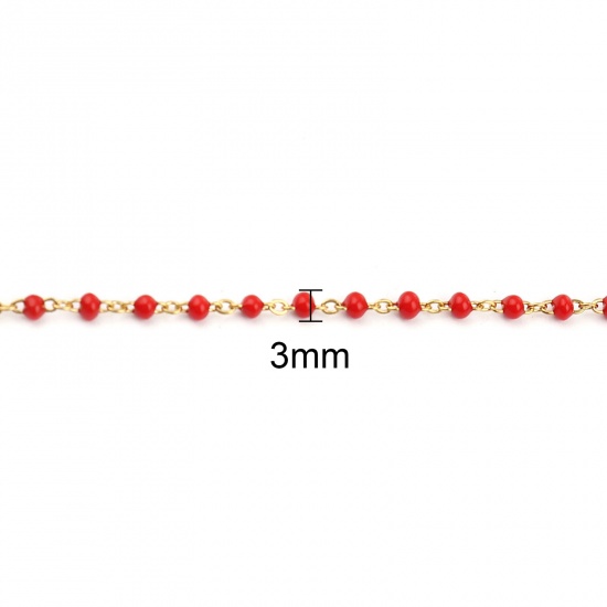 Picture of 304 Stainless Steel Link Cable Chain Necklace For DIY Jewelry Making Gold Plated Red Enamel 45cm(17 6/8") long, 1 Piece