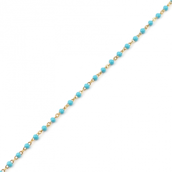 Bild von 304 Edelstahl Gliederkette Kette Halskette Vergoldet Blau Emaille 45cm lang, 1 Strang