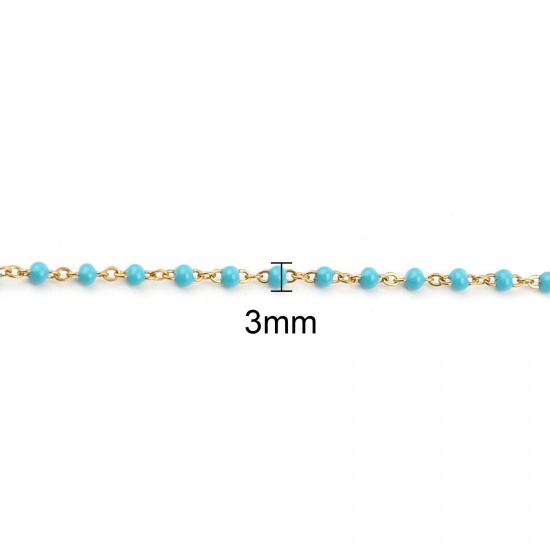 Bild von 304 Edelstahl Gliederkette Kette Halskette Vergoldet Blau Emaille 45cm lang, 1 Strang